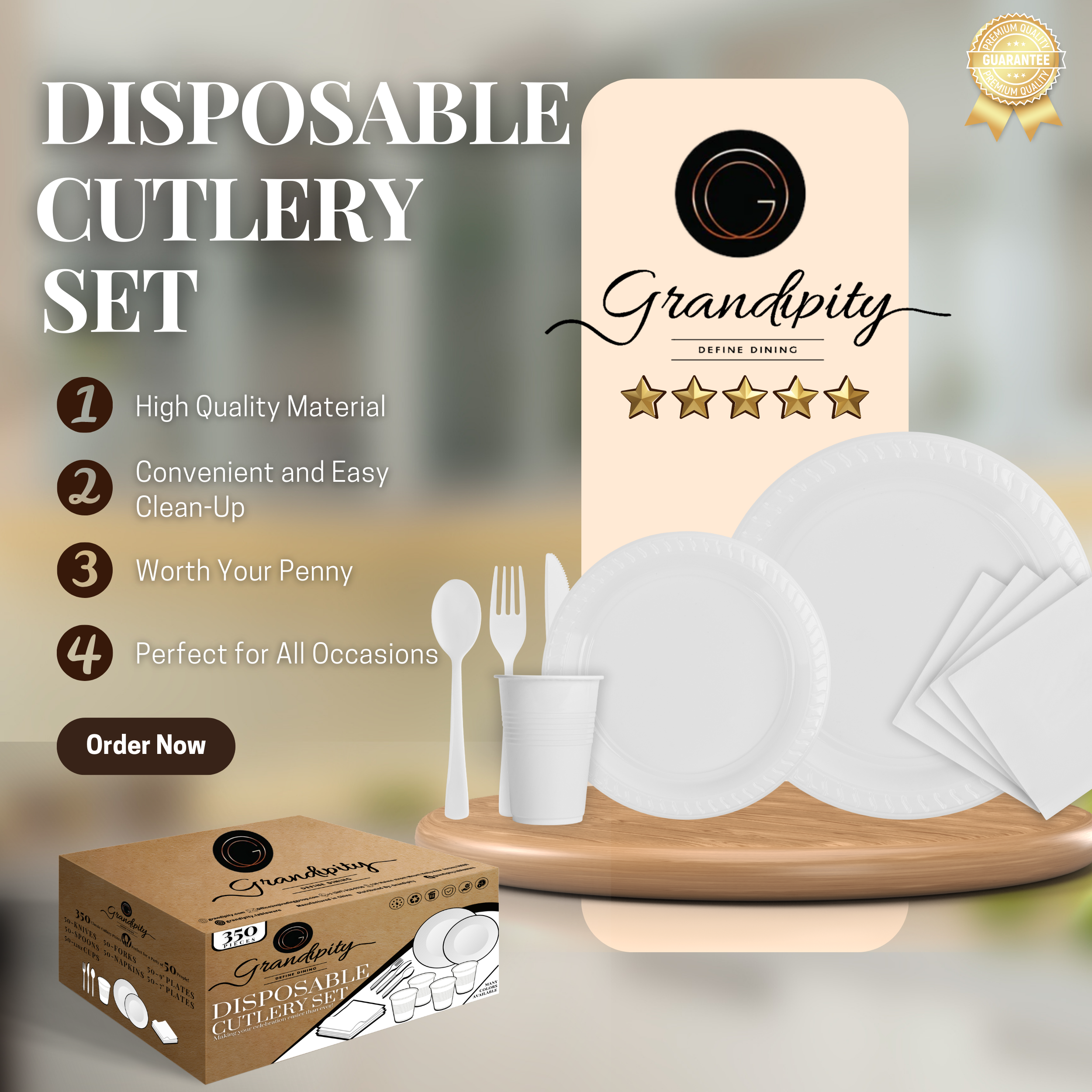 350 Pcs White Party Plastic Dinnerware Set