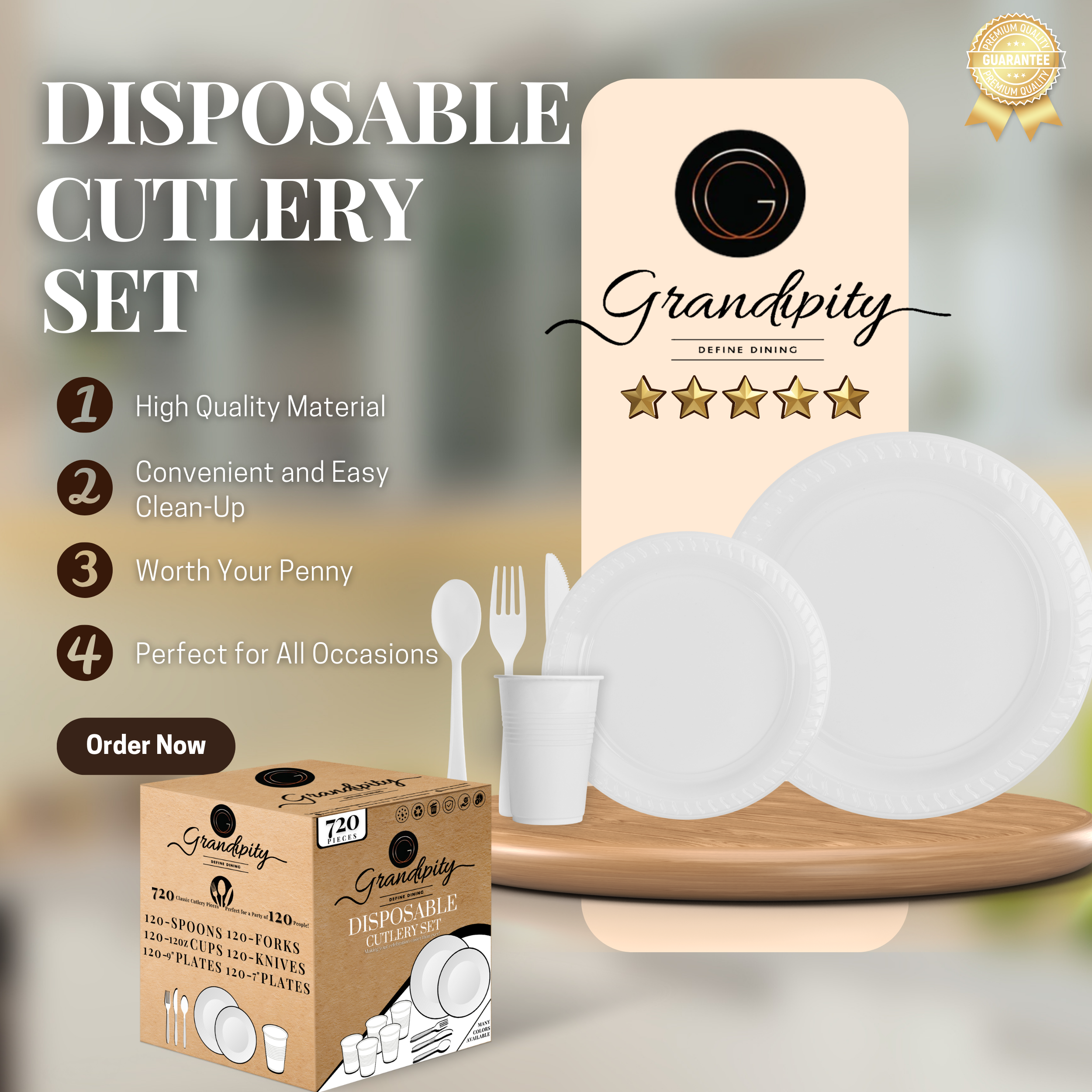 720 Pcs White Party Plastic Dinnerware Set