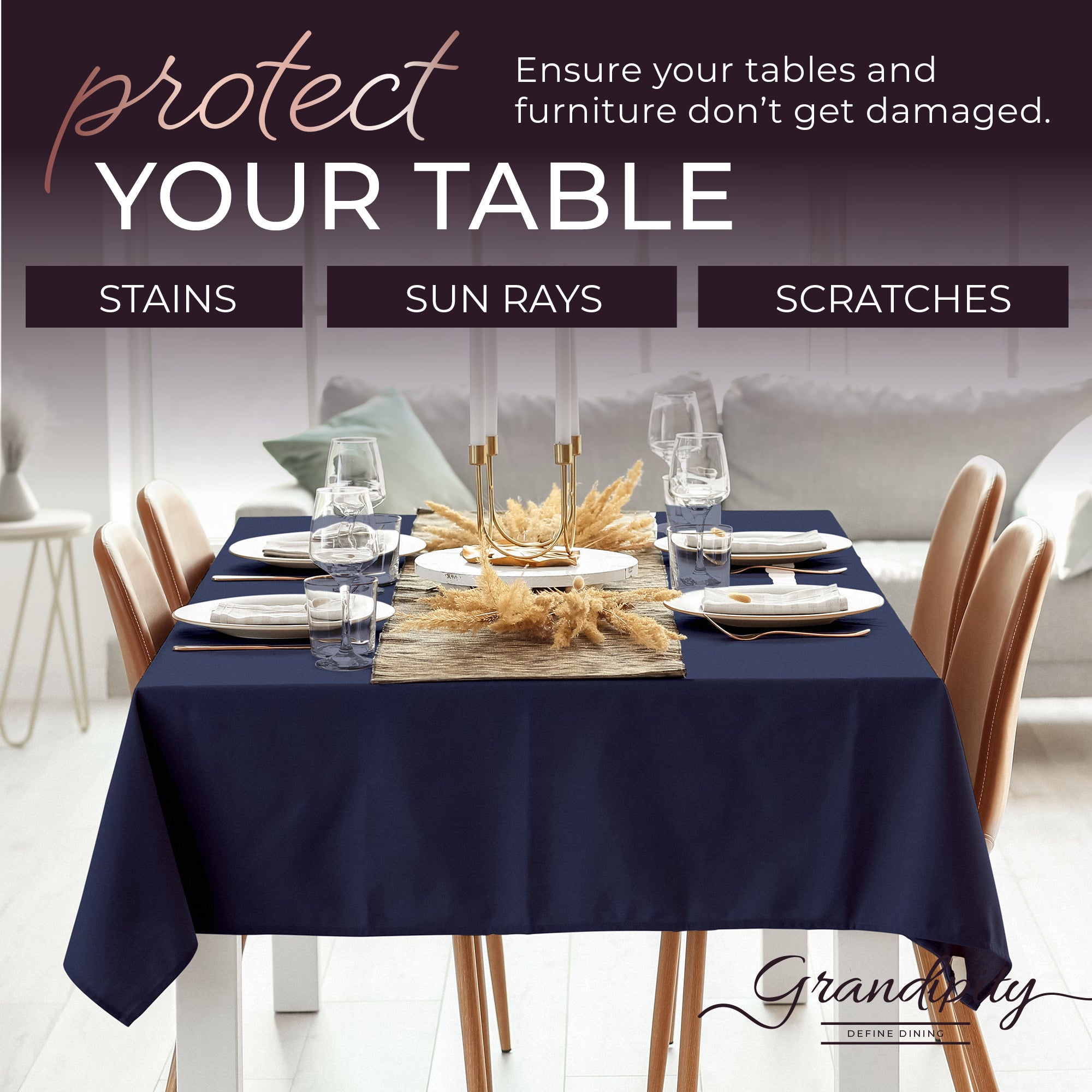 Navy Rectangle Polyester Tablecloth