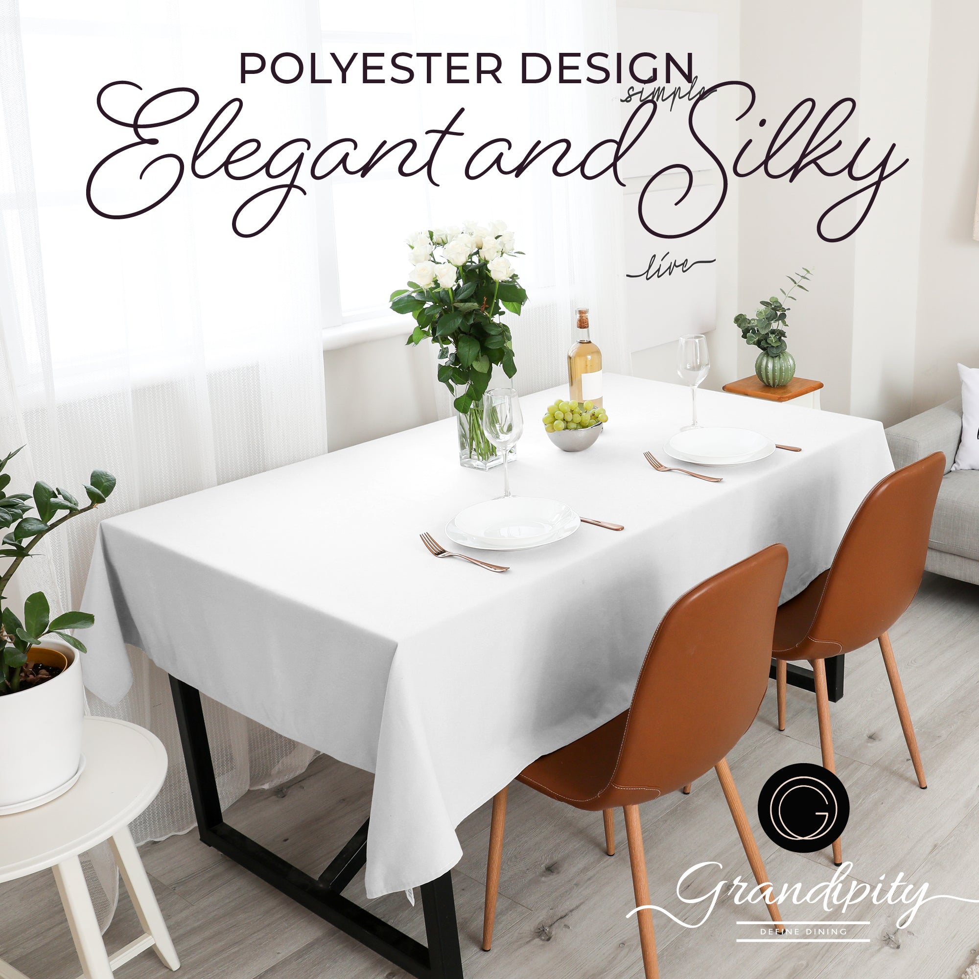 White Rectangle Polyester Tablecloth