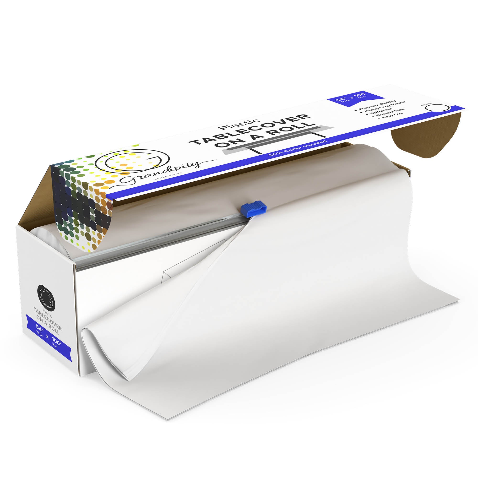 White Self-Cutting Plastic Table Cover Roll