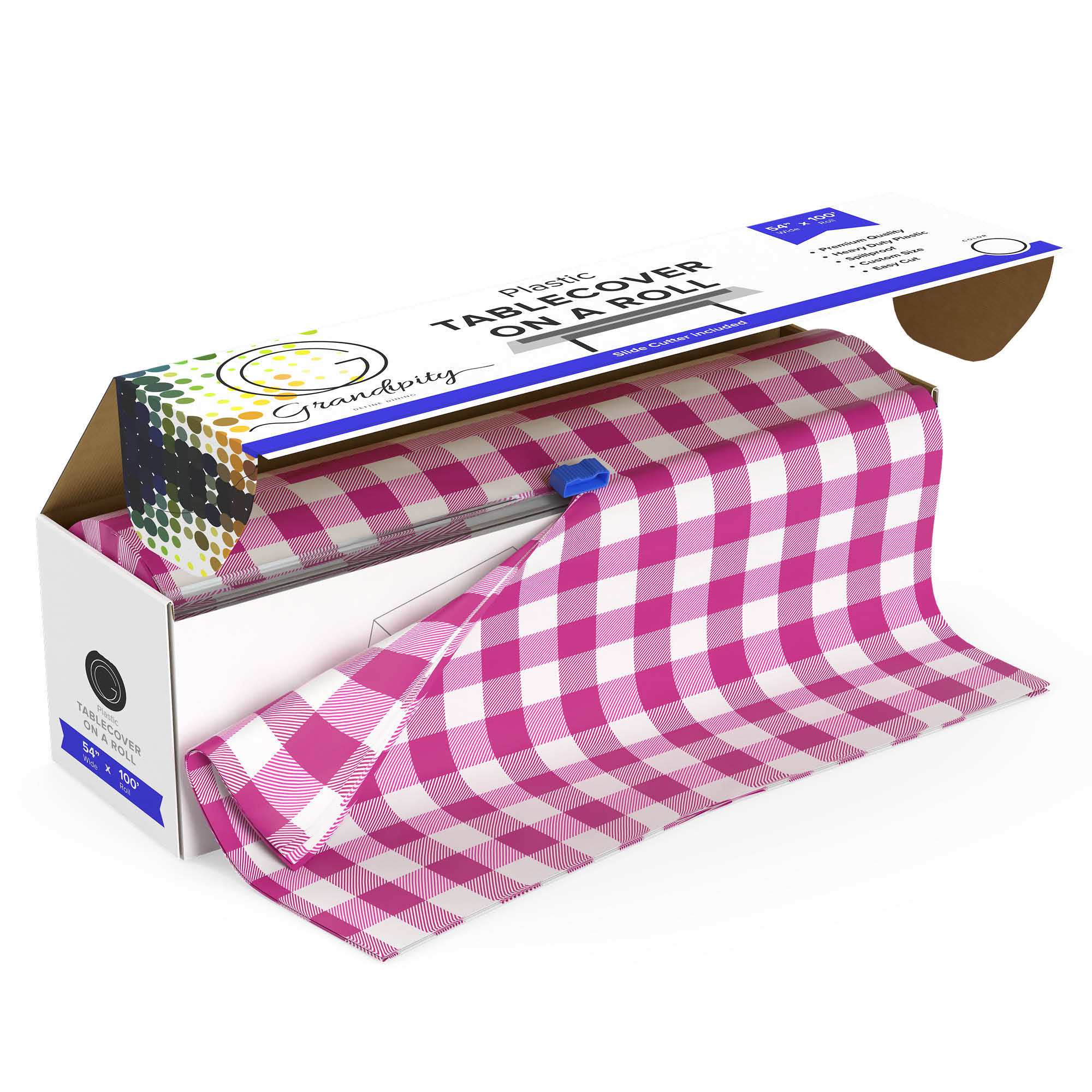 Pink Gingham Self-Cutting Plastic Table Cover Roll