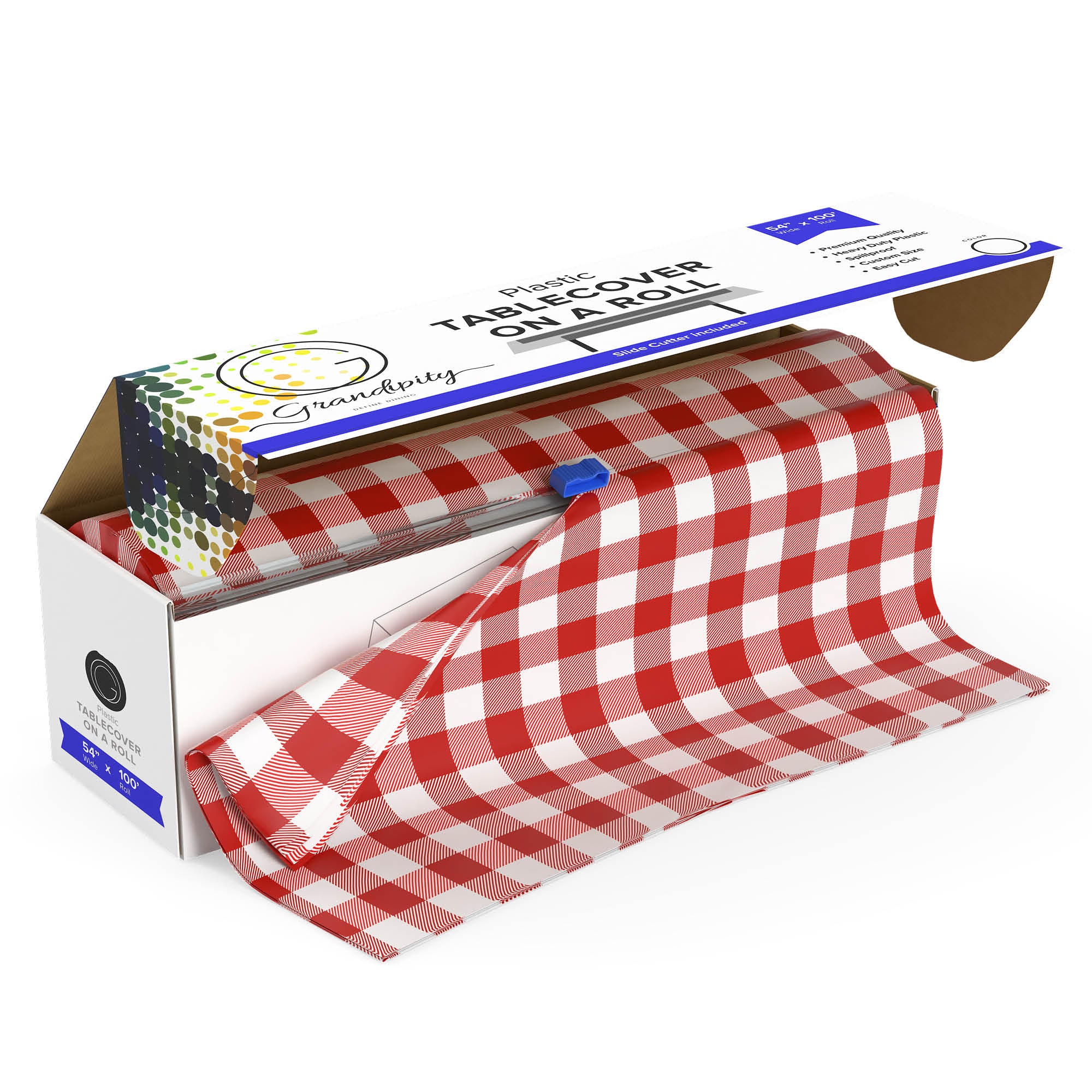 Red Gingham Self-Cutting Plastic Table Cover Roll