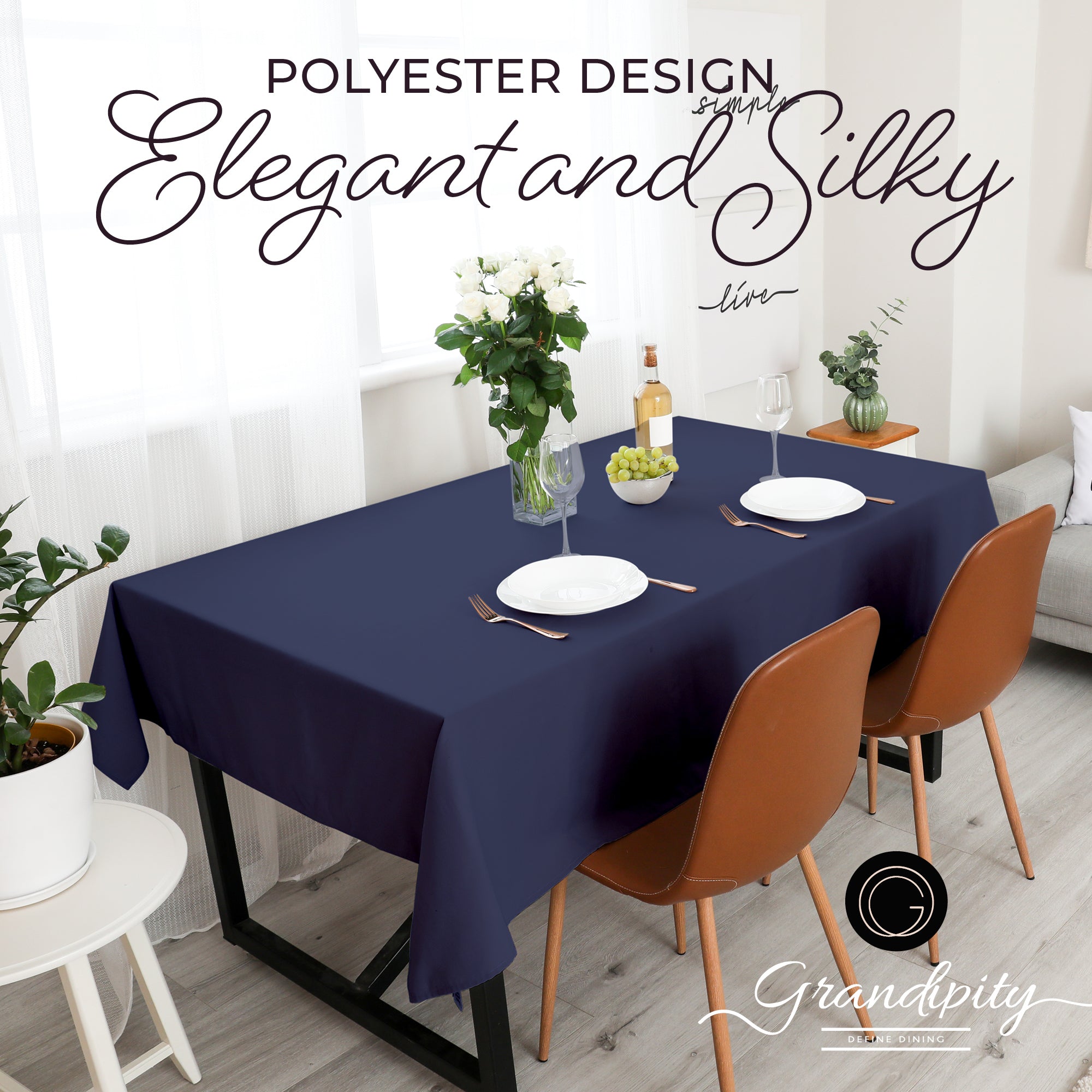 Navy Rectangle Polyester Tablecloth
