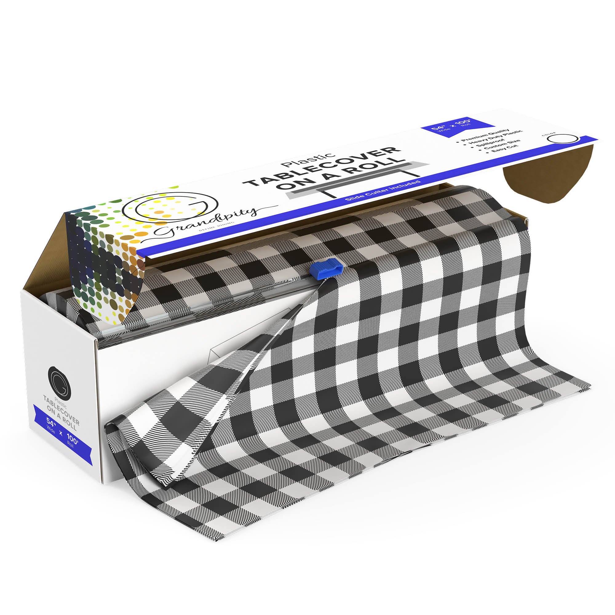 Black Gingham Self-Cutting Plastic Table Cover Roll