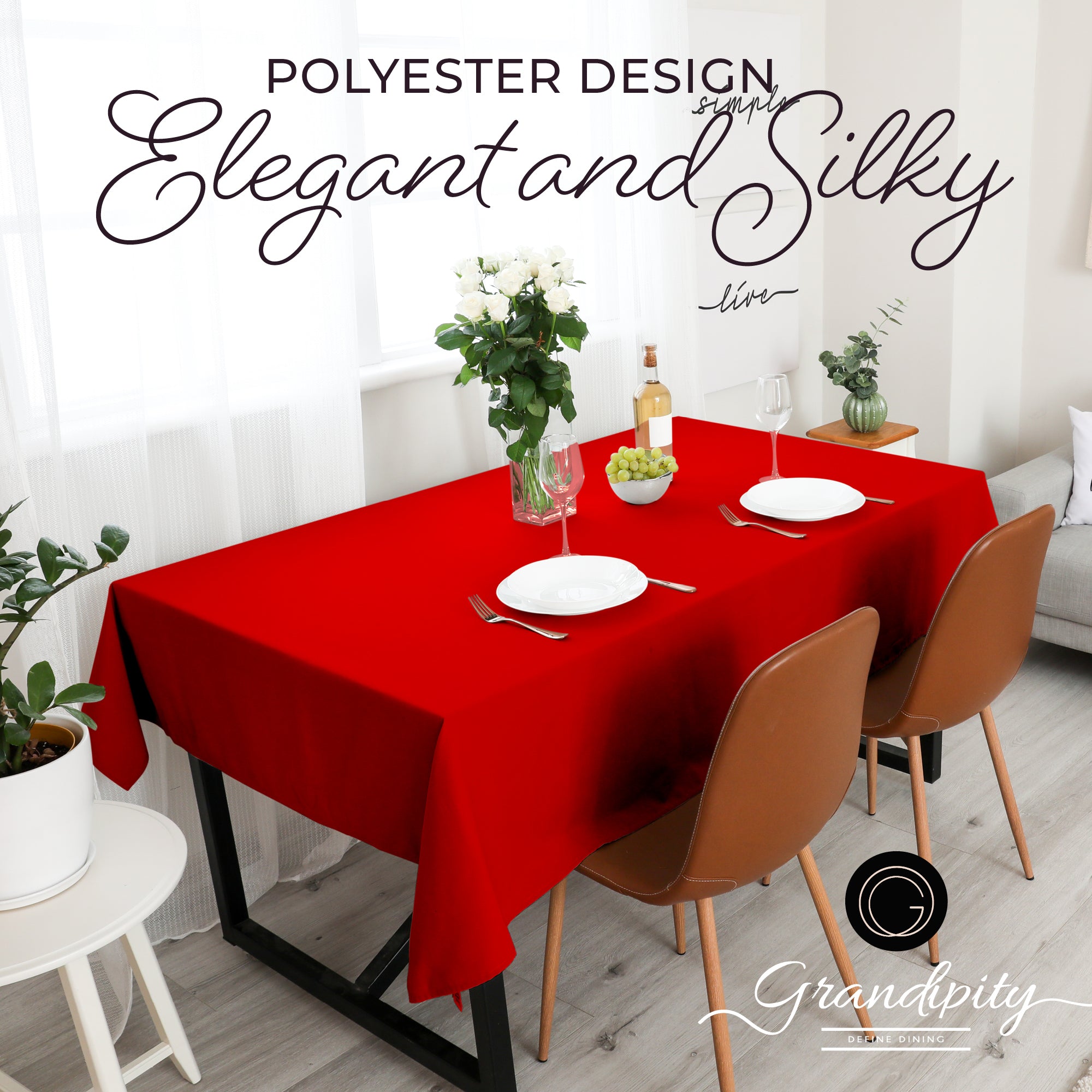 Red Rectangle Polyester Tablecloth