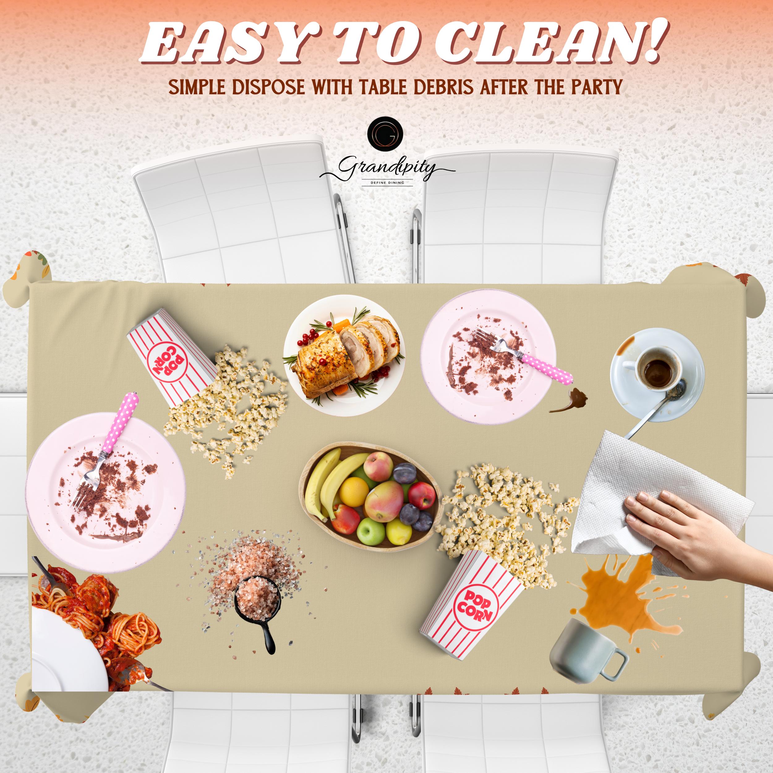 Thanksgiving Beige Premium Rectangle Plastic Table Cover