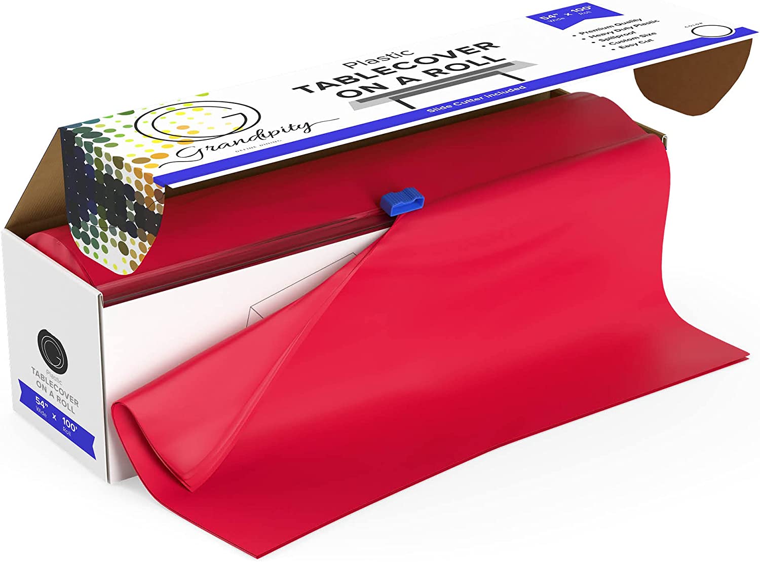 Premium Disposable Plastic Tablecloth Roll with Self Cutter Box