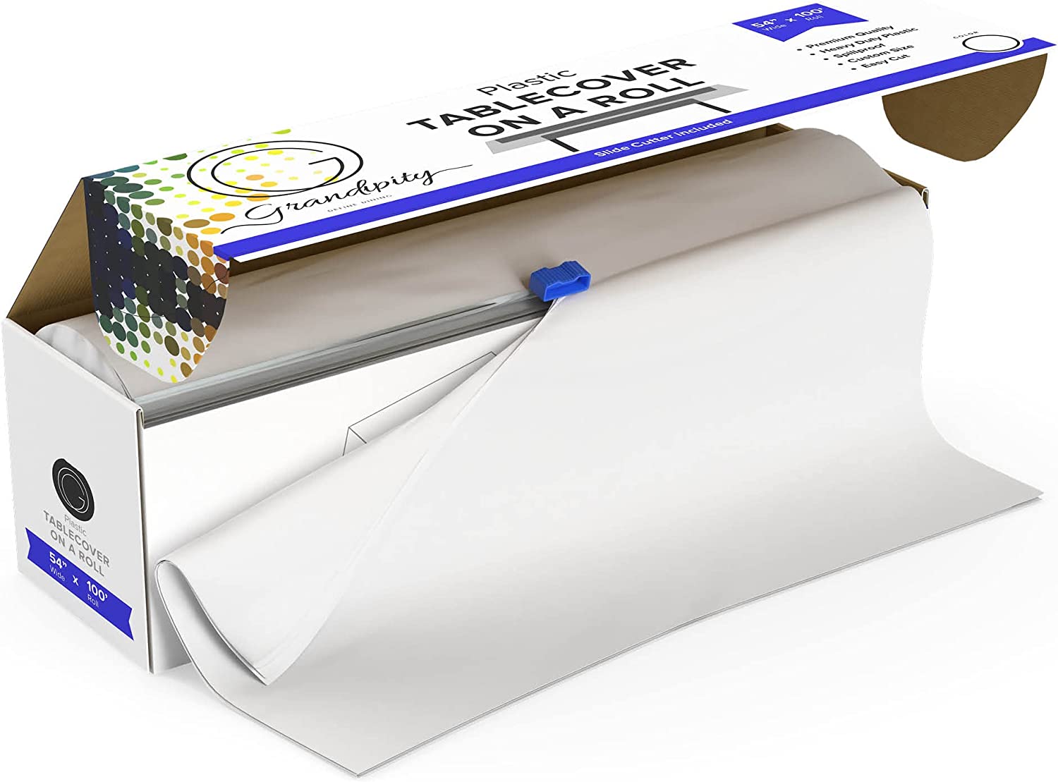 Premium Disposable Plastic Tablecloth Roll with Self Cutter Box