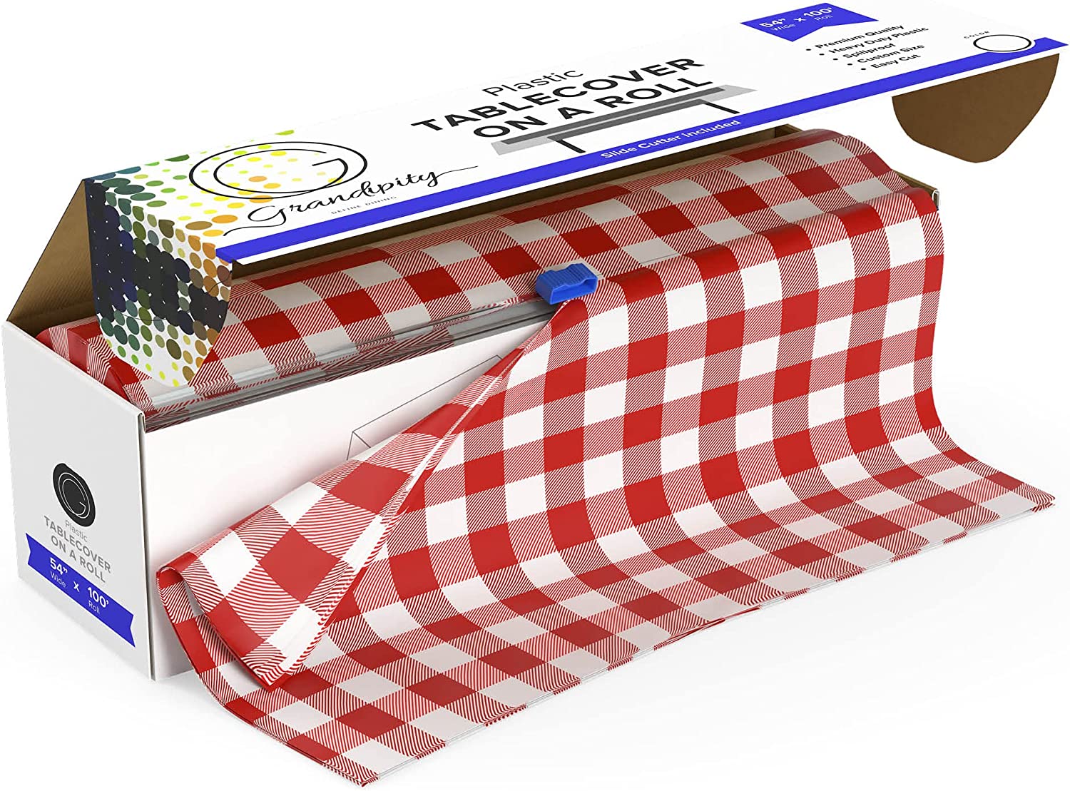 Premium Disposable Plastic Tablecloth Roll with Self Cutter Box