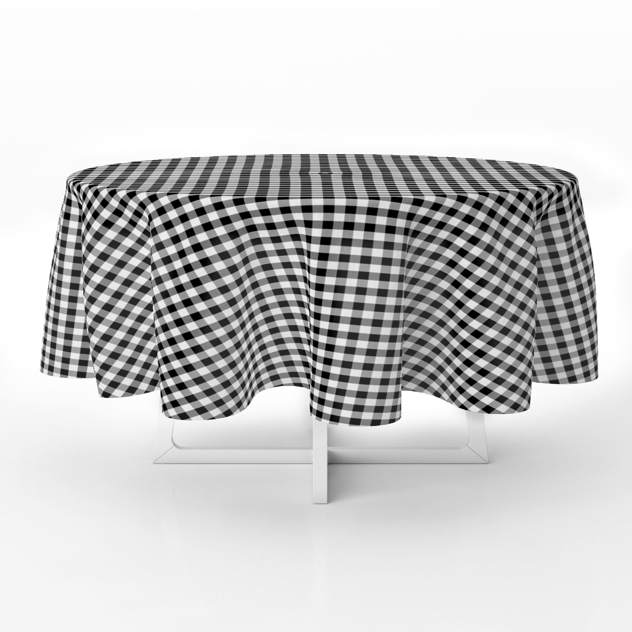 Black Gingham Premium Round Plastic Table Cover