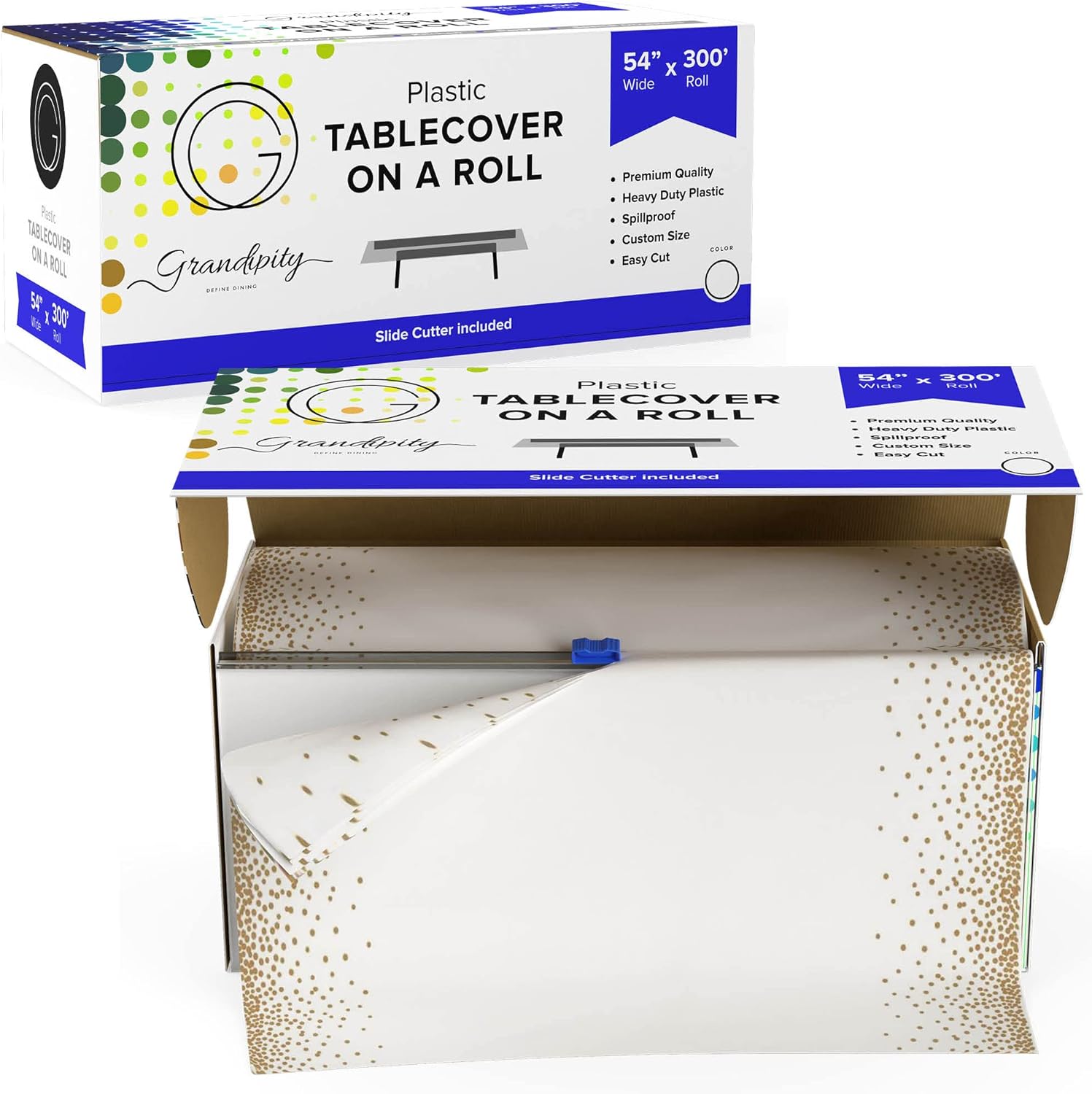 Premium Disposable Plastic Tablecloth Roll with Self Cutter Box