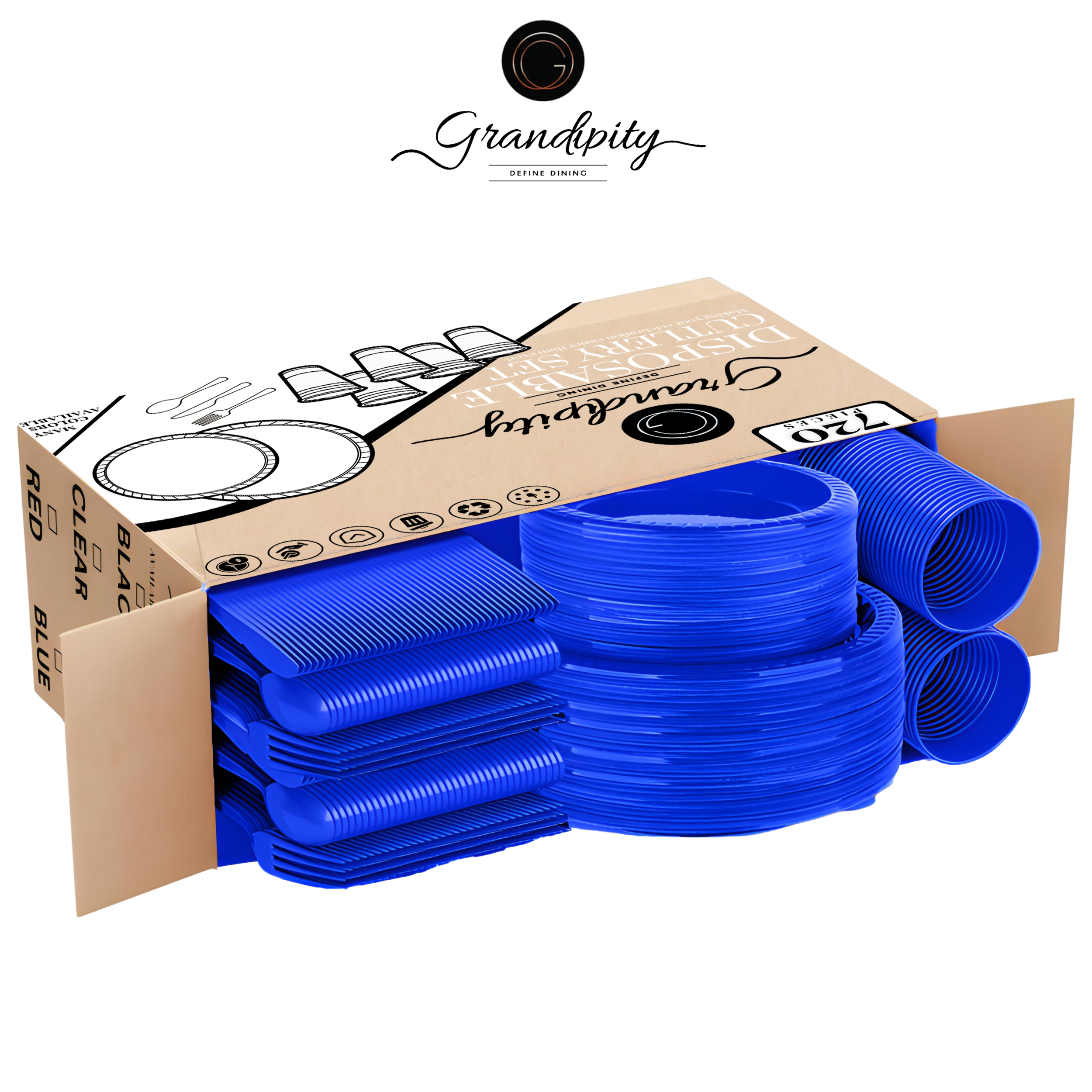 720 Pcs Blue Party Plastic Dinnerware Set