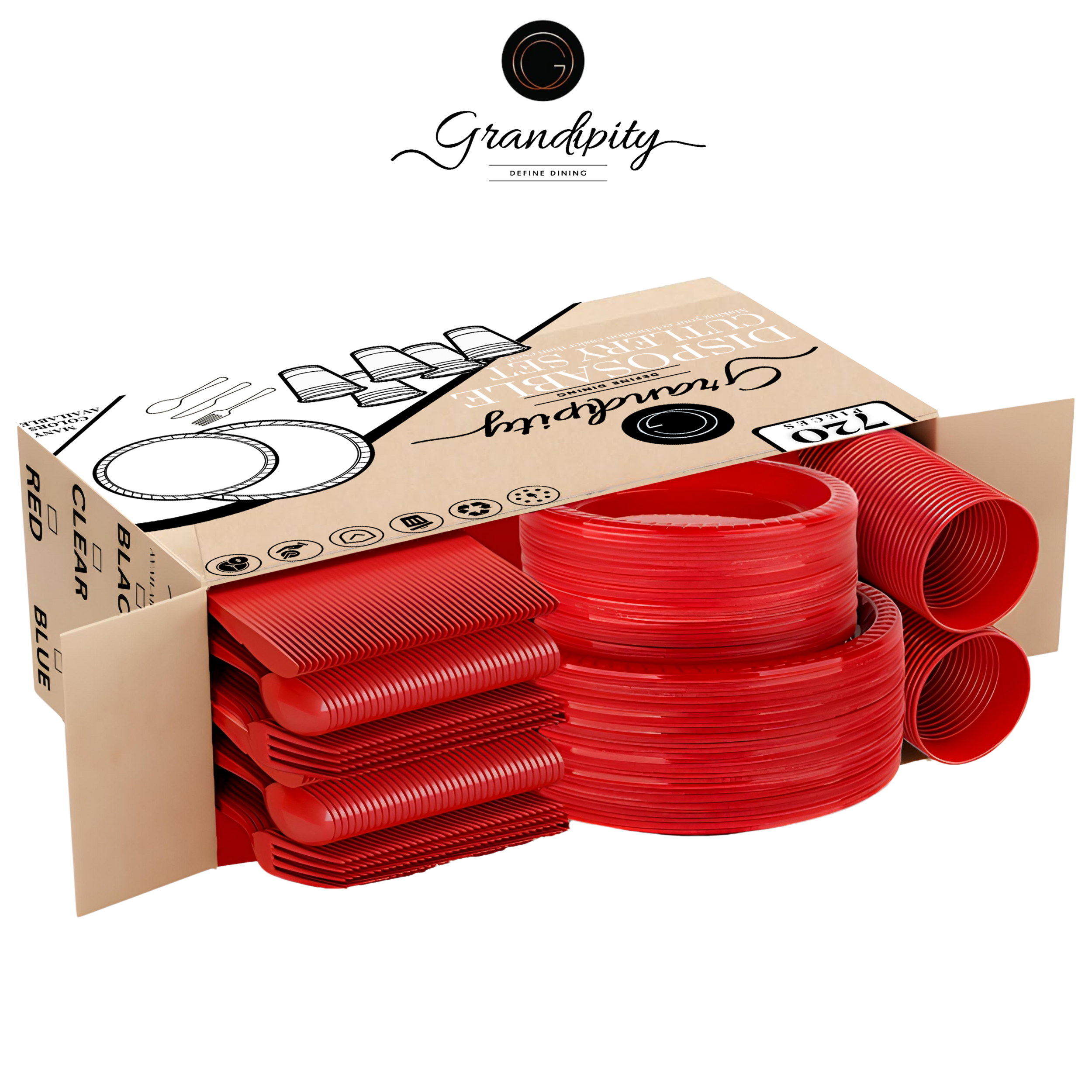 350 Pcs Red Party Plastic Dinnerware Set