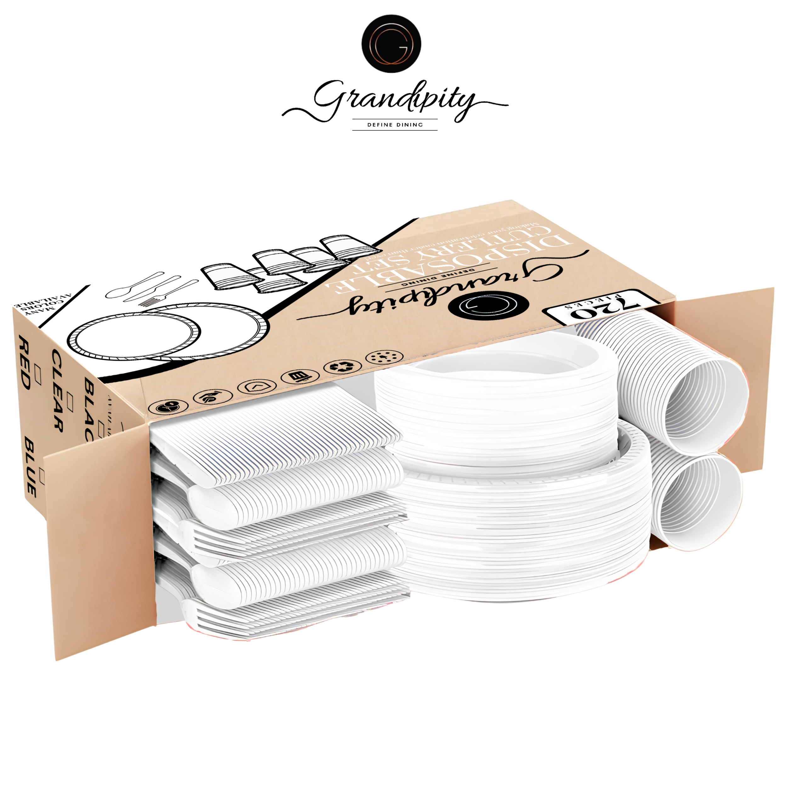 720 Pcs White Party Plastic Dinnerware Set